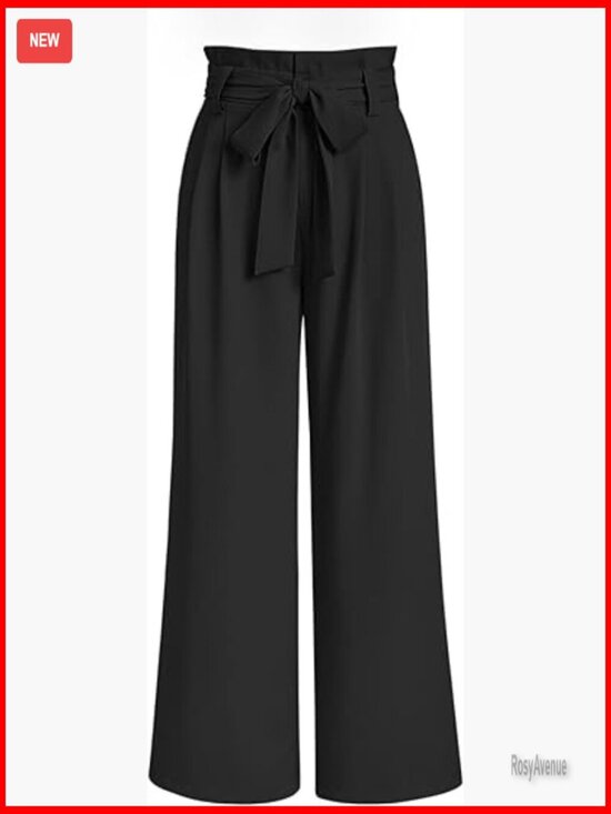 Pants - High Waisted Wide Leg Dress Pants with Removable Belt Business Casual